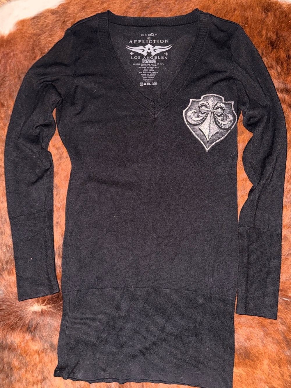 Affliction Black V-Neck Long Sleeve Sweater/ dress with crystals